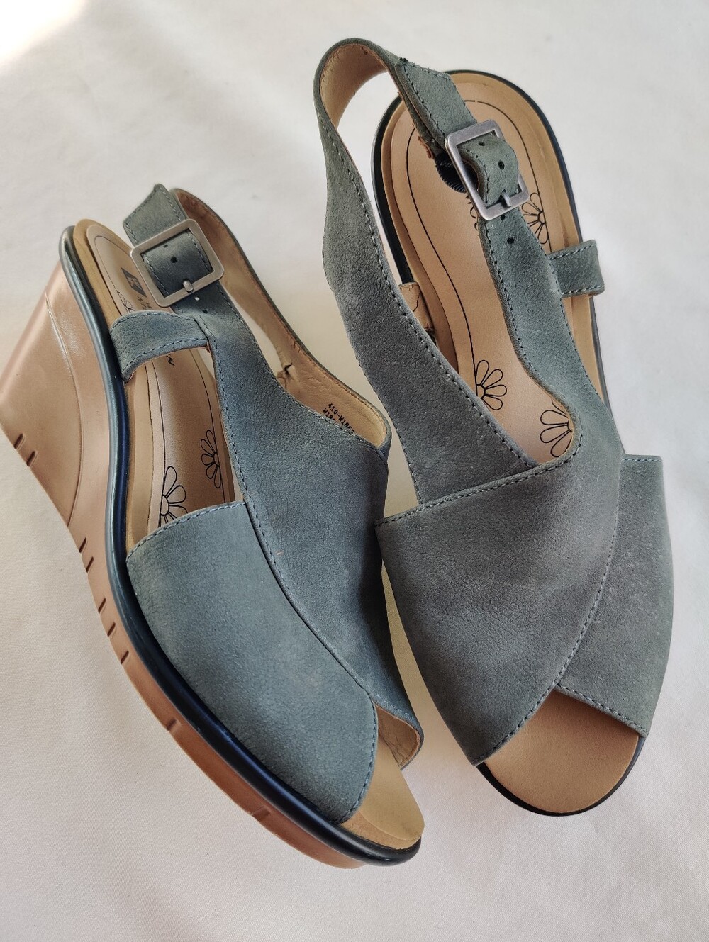 White Mountain Blue Gray Suede Slingback Wedge Sandals